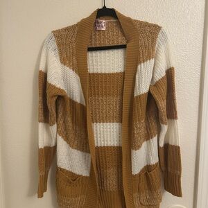 Striped Open-Front Cardigan Sweater - Cream & Tan